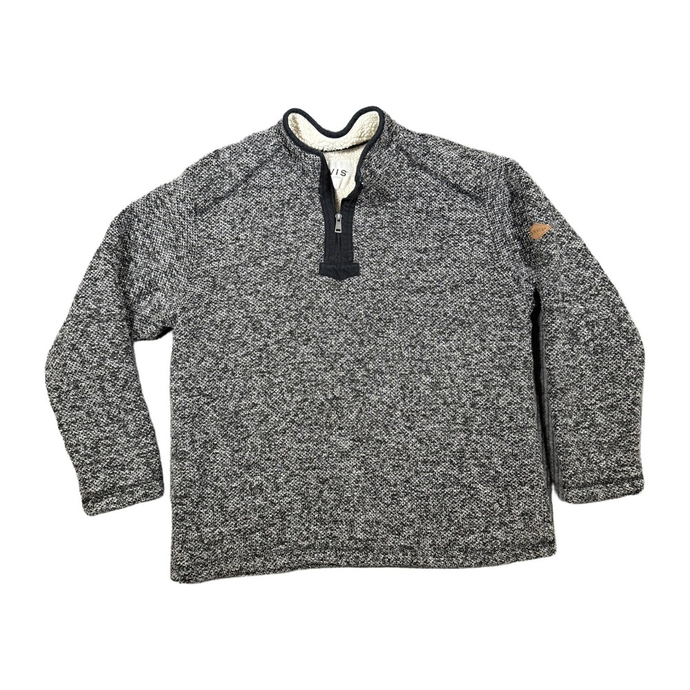 Orvis Mens XL Gray Sherpa Lined Quarter Zip Marled Sweater Fleece Pullover